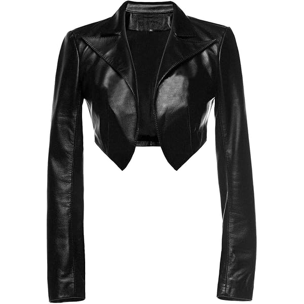 thumbnail image 2 of Smart Range Women's Real Leather Cropped Jacket – Black Open Front Shrug Bolero – Sizes 8 & 20 2 of 5