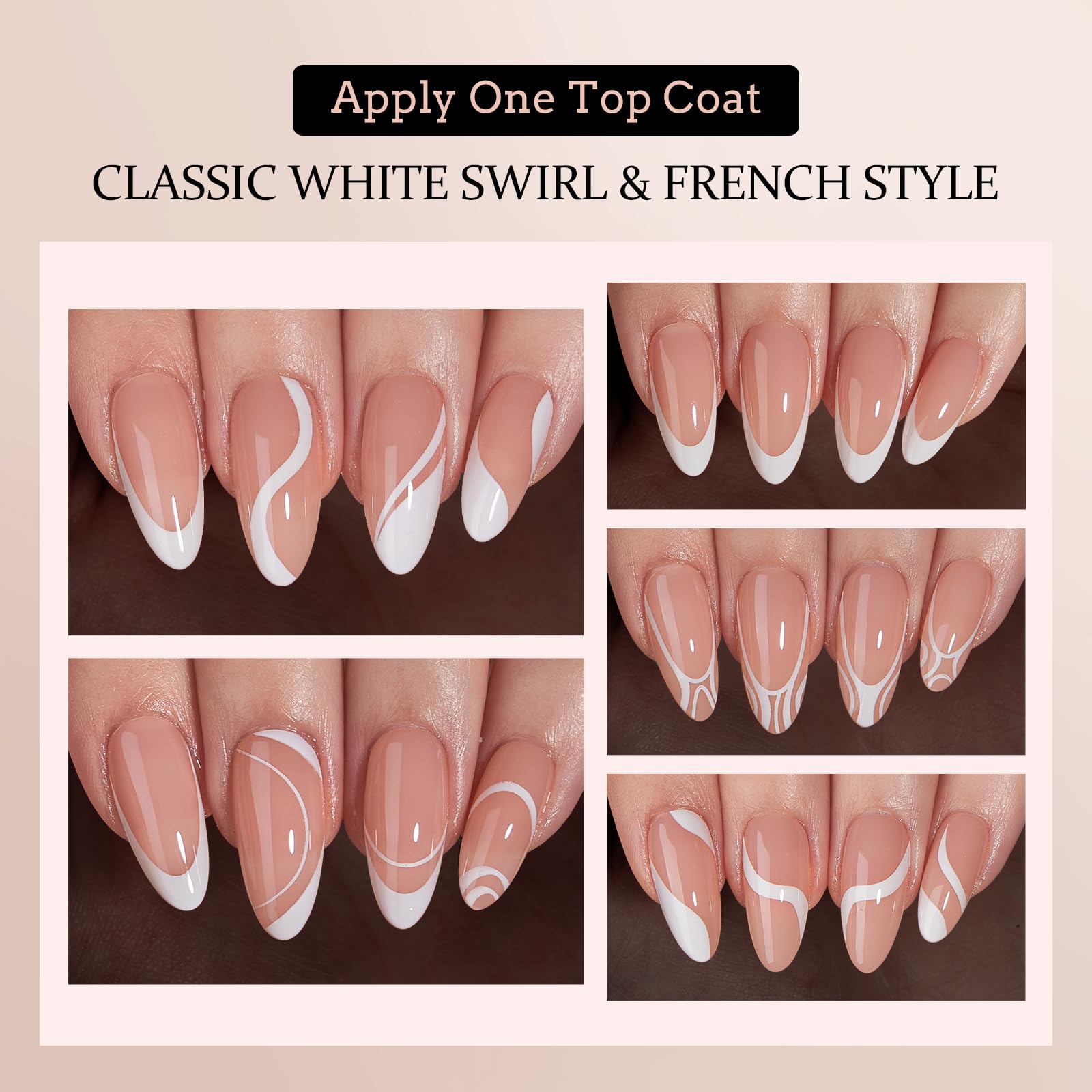 BTArtbox Press On Nails Almond - 5 Styles XCOATTIPS French Tip Almond Nails, Pre-Designed Swirl Soft Gel Nail Tips, Ultra Fit Medium False Nail, Soak Off Acrylic Fake Nails for Nail Art DIY - Image 3