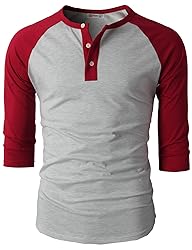 H2H Men's Casual Henley Raglan Baseball Jersey Knit