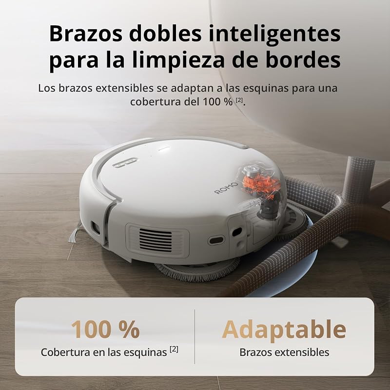 Aspirador e esfregão robótico DJI Romo S com sucção de 25.000 Pa, deteção a nível de drone, braços robóticos duplos, 200 dias de operação sem manutenção, escova de rolos anti-emaranhado