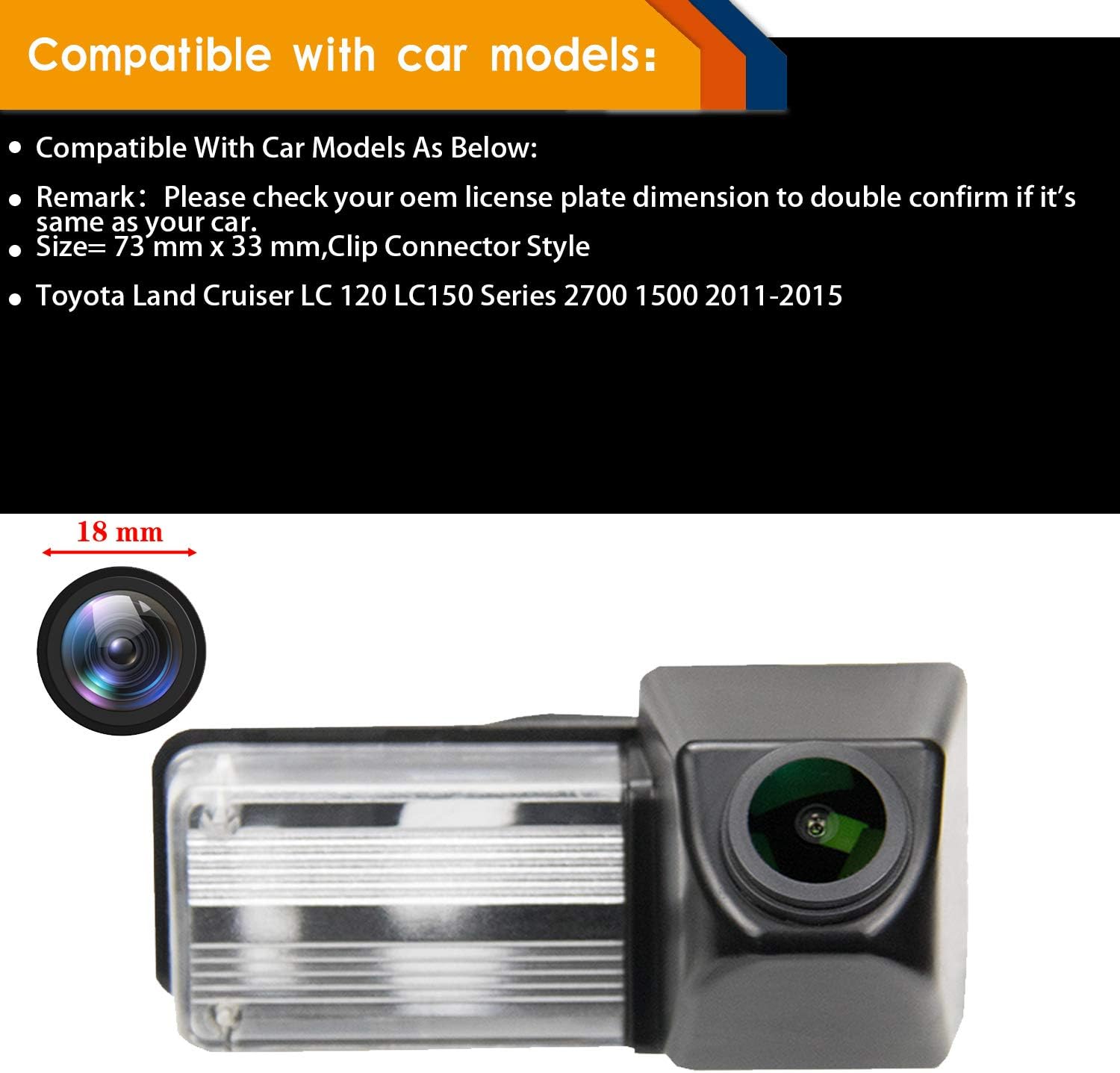 HD 1280x720p Reversing Camera Integrated in Number Plate Light License Rear View Backup Camera Night Vision Ip69K for Toyota Land Cruiser LC 120 LC150 Series 2700 1500 2011-2013 - Image 3