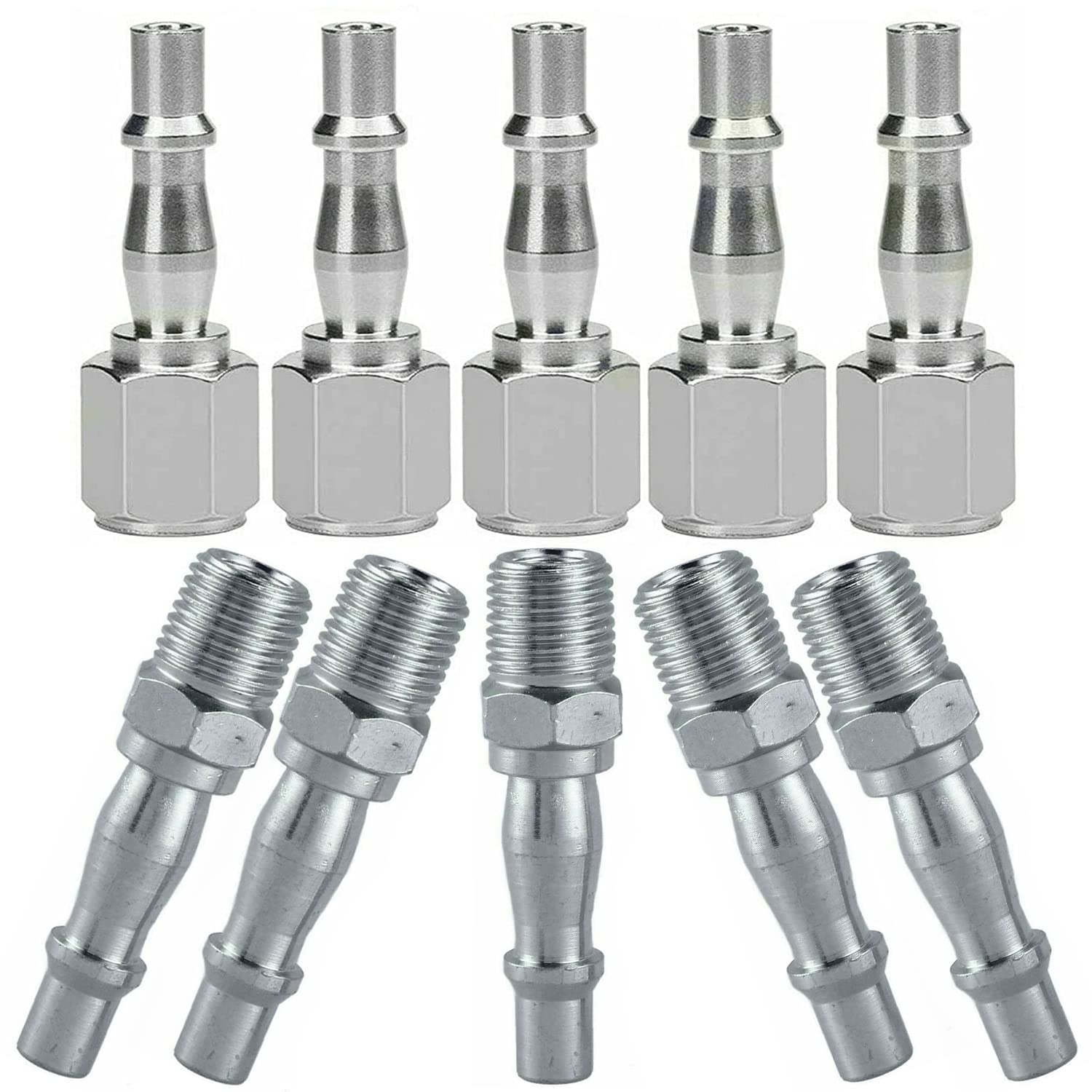 10 Pcs Air Line Connectors - 1/4" BSP Stainless Steel Compressor Airline Hose Pipe Fittings - Quick Release Extension Connector Coupler air Hose Set Both Male and Female Threaded for Compressor Tools