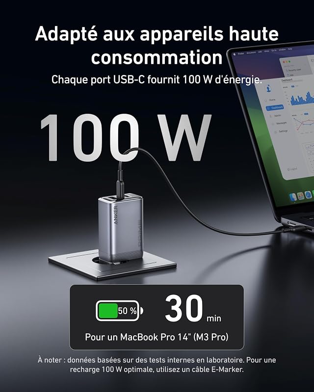 Prime Chargeur USB-C 100 W GaN, 3 Ports
