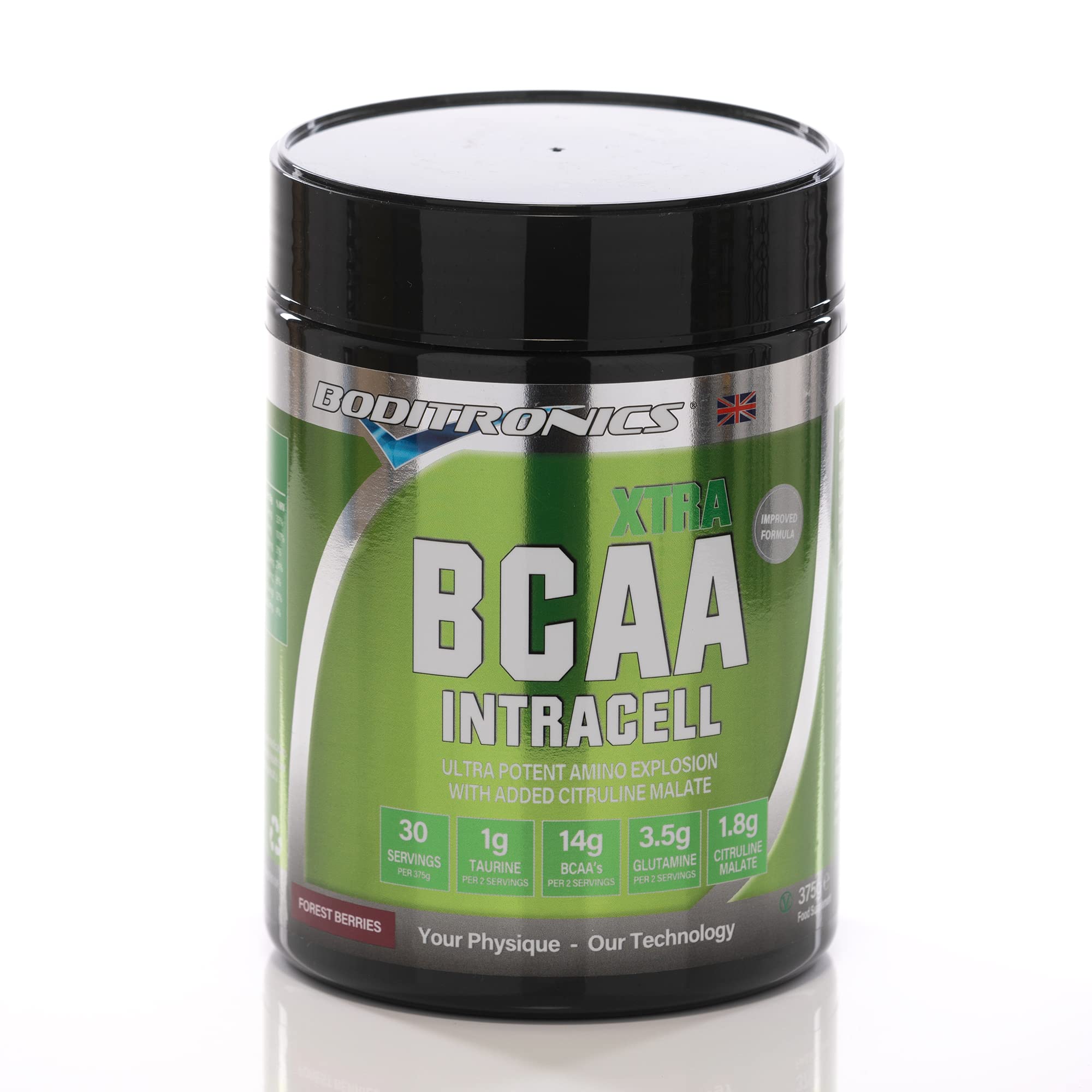 Boditronics BCAA Intracell Xtra, Branched Chain Amino Acid Supplement with Vitamin B6 & B3, Immune Booster, Electrolytes, Amino Energy Drink Powder (Forest Berries, 375g)