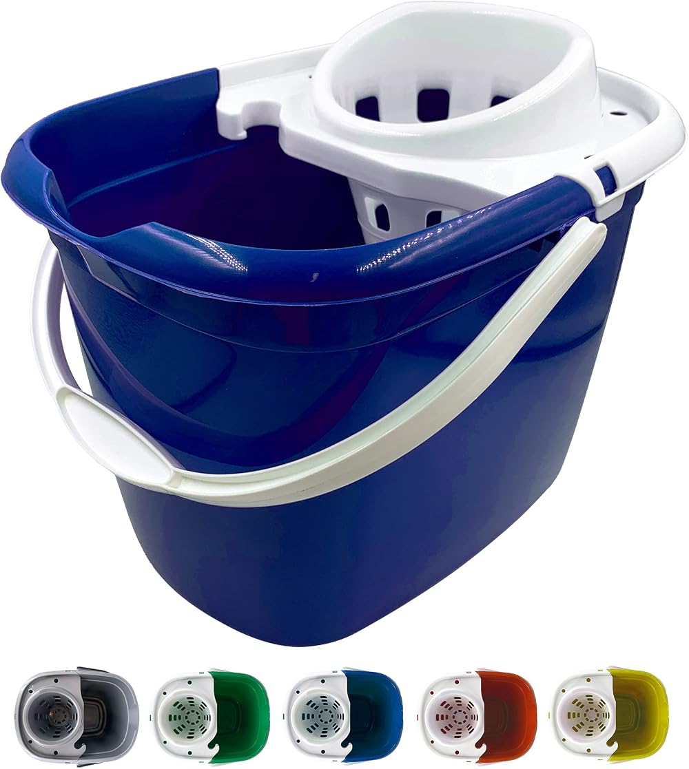 TDBS Colour Coded Mop Bucket 12L with Wringer and Handle Blue