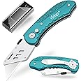 Vickay Box Cutter Knife Utility Knife with 5 SK5 Quick Change Blades, Safety Axis Lock Design Razor Knife, Lightweight Aluminum Body Belt Clip for Office