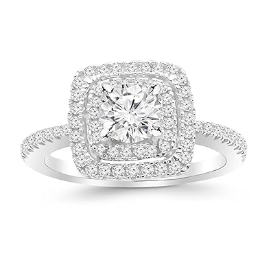 2 15 Carat Double Row Cushion Square Halo Diamond Engagement Ring