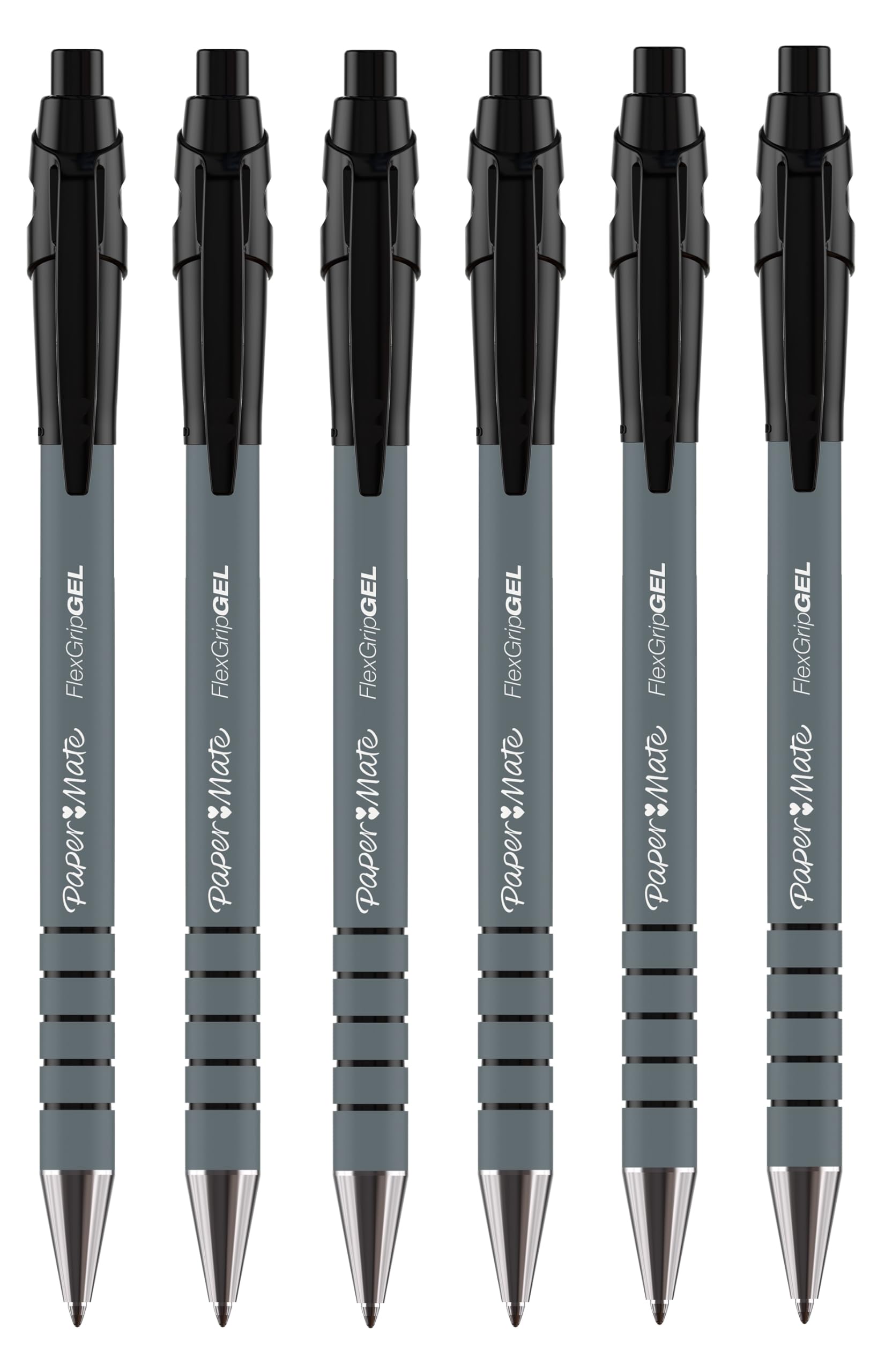 Paper Mate FlexGrip Gel Retractable Pens | Medium Point 0.7mm | Black Ink | Pack of 6