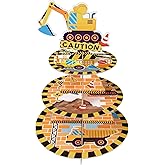 WERNNSAI 3-Tier Construction Cupcake Stand - Construction Birthday Decorations for Kids Boys Truck Party Supplies Excavator Cupcake Holder Dessert Tower Round Serving Tray Stand for Baby Shower Supply