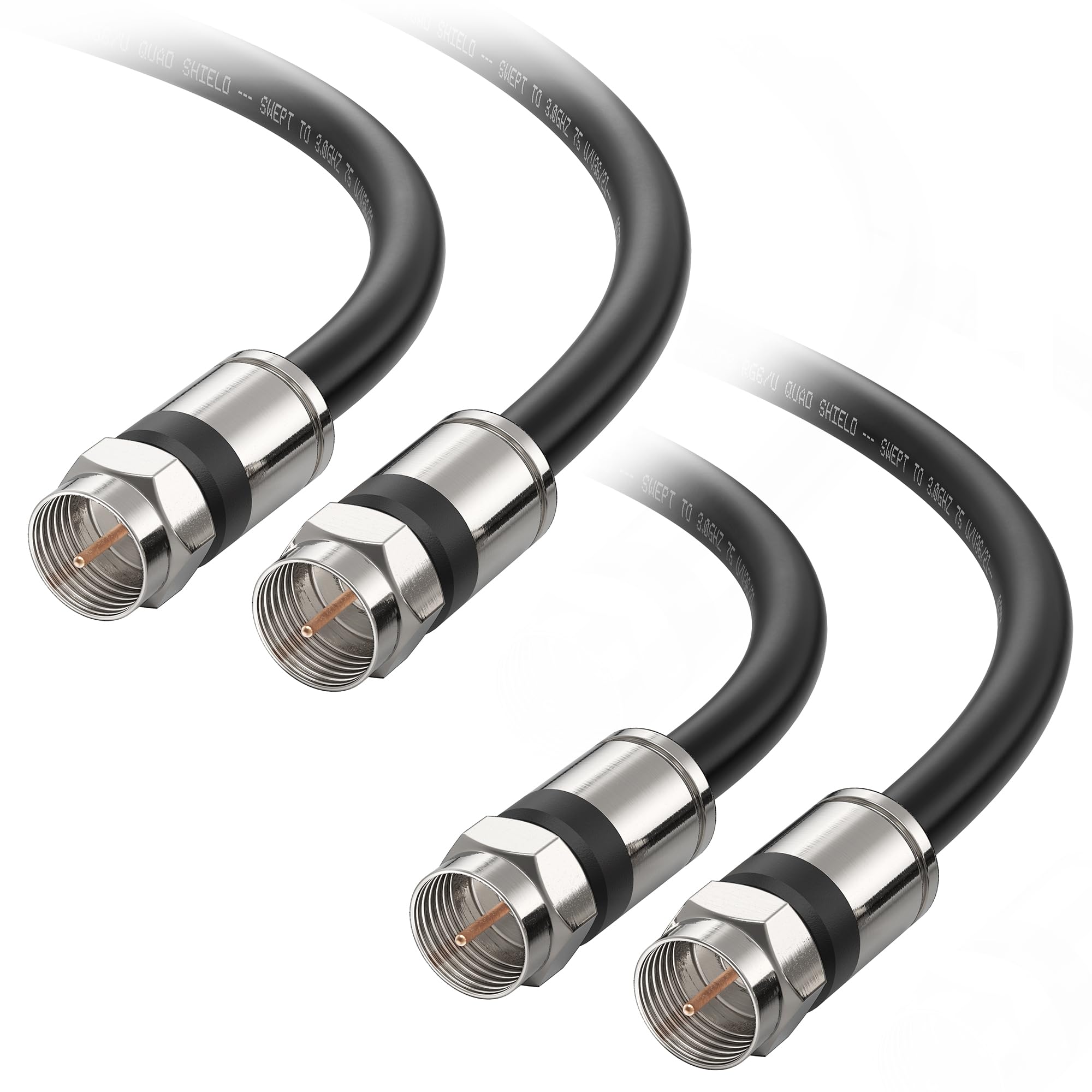 Cable Matters 2-Pack RG6 Cable CL2 in-Wall Rated (CM) Quad Shielded Coaxial Cable 3m, RG6 Coax Cable Cord for TV, Digital Router, Satellite Receiver and More, in Black