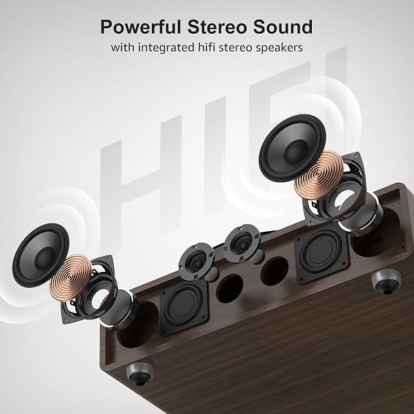 VINYL RECORD PLAYER BUILT IN HIFI STEREO SPEAKERS BT WIRELESS INPUT BELT DRIVE IRON PLATTER TURNTABLES FOR VINYLS RECORDS WITH MM AUDIO AT-3600L CARTRIDGE SOFT WARM LIGHT DESIGN WOODEN CREAM WALNUT