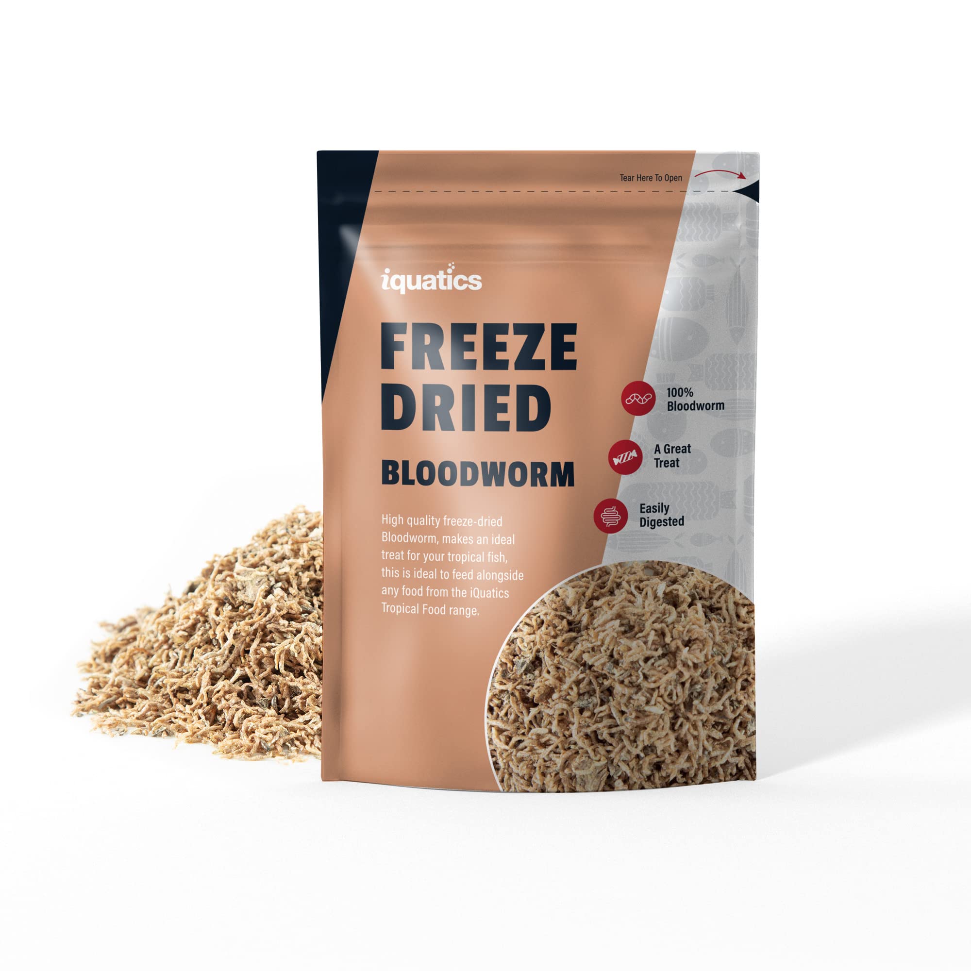 iQuatics Bloodworm Fish Food Freeze Dried for Tropical Fish, 20g