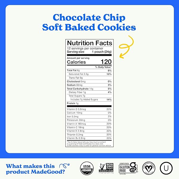 MADEGOOD CHOCOLATE CHIP SOFT BAKED COOKIES, ORGANIC SNACKS, 0.85OZ EACH
