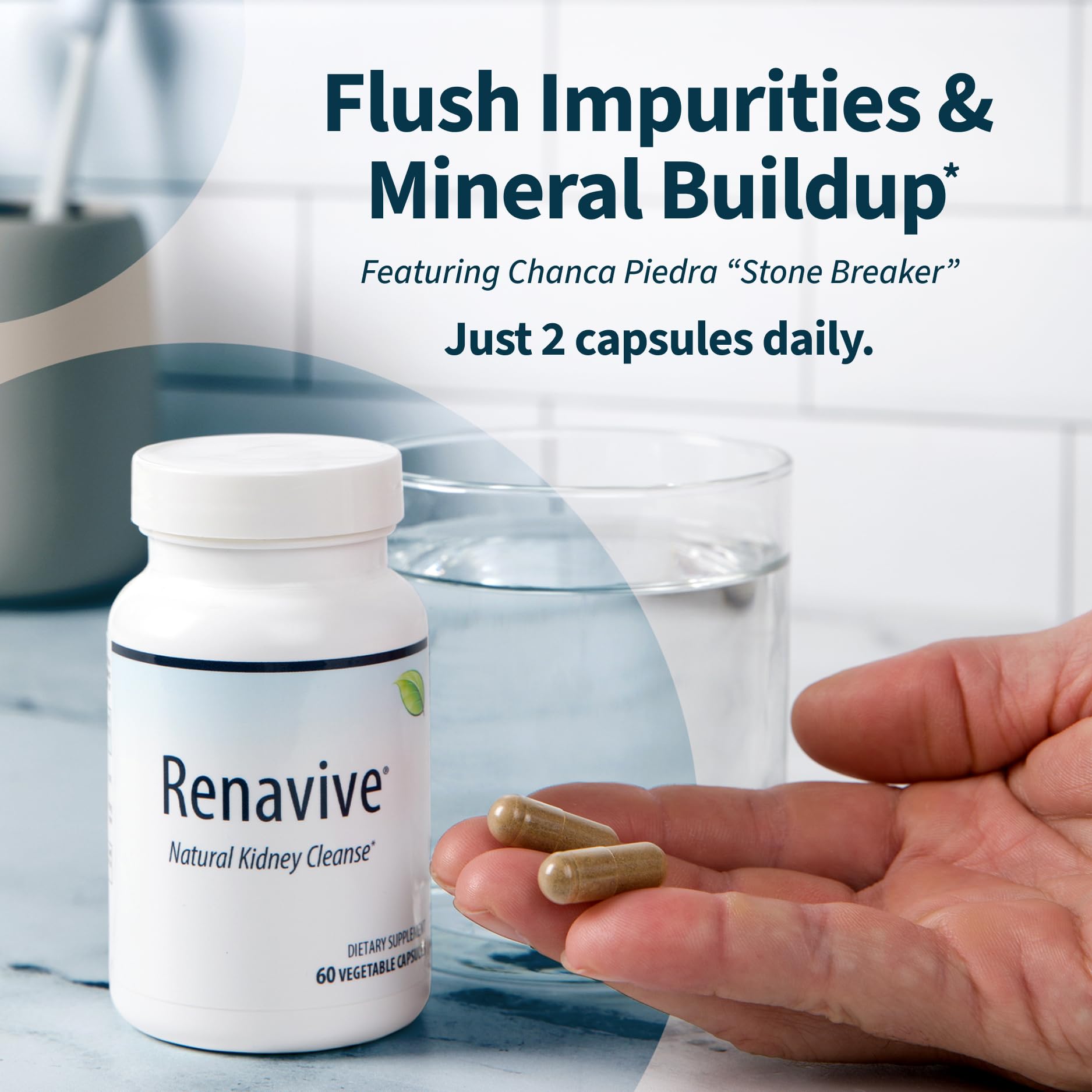 Renavive - Natural Kidney Cleanse | Eliminate & Protect Against Kidney Stones | Flush Impurities & Clear System | Support Kidney Health & Function | Chanca Piedra, Celery Seed & More | 60 Capsules