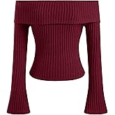 CIDER Off The Shoulder Tops for Womens Sexy Long Sleeve Going Out Tops Knit Cropped Top Trendy Slim Fit