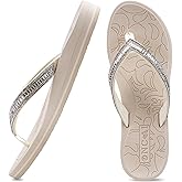ONCAI Women's Flip Flops with Rhinestone, Arch Support Yoga Mat Comfort Walking Summer Beach Thong Sandals with Plantar Fasciitis Rubber Soles US Size 5-11