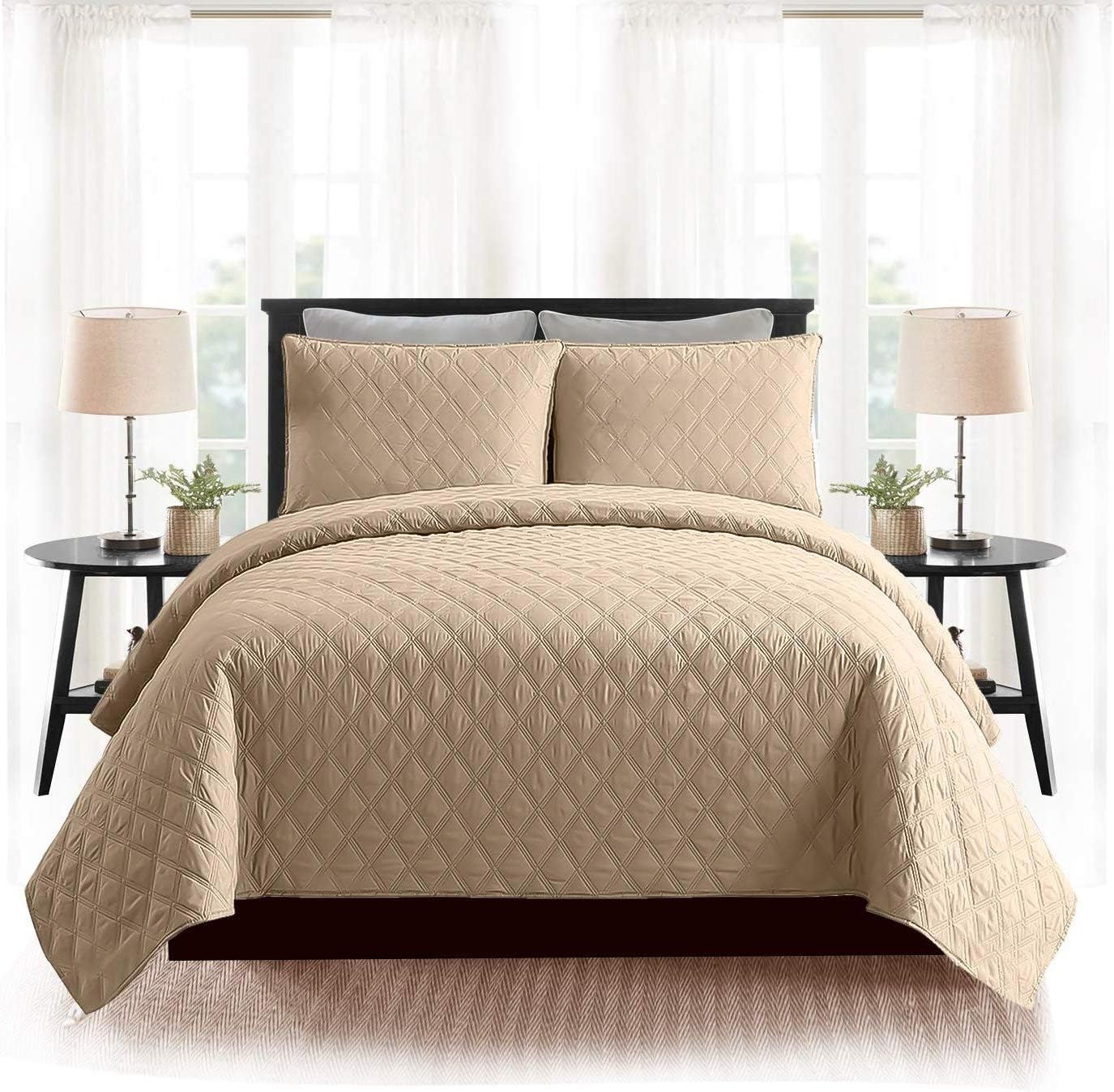 AMEHA Bedspread Coverlet Embossed Bed Cover Solid Reversible 3pc Fully