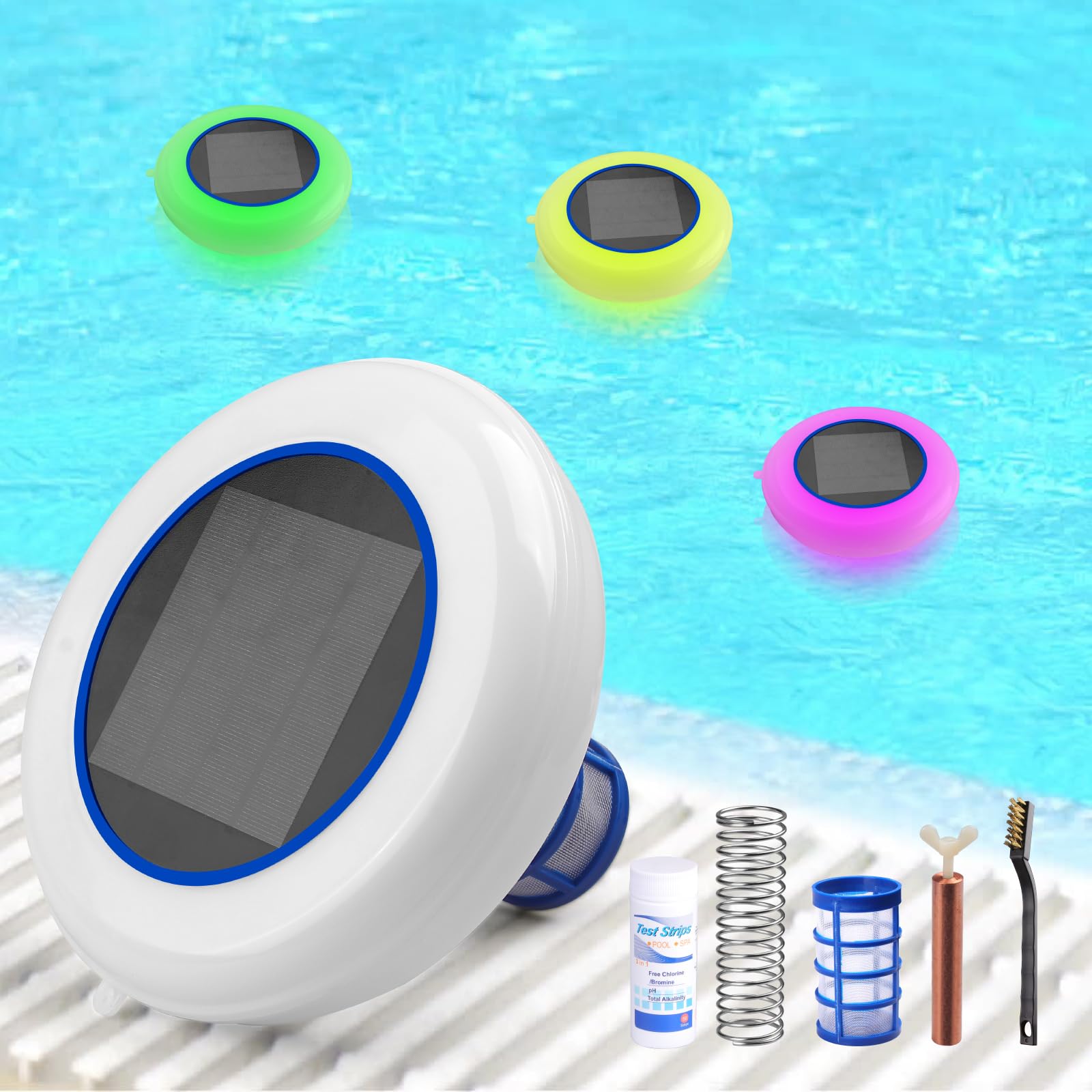 Photo 1 of Solar Pool Ionizer for Above Ground Pool with Auto LED Light for Inground Pool Up to 35,000 Gal Floating Pool Cleaner Ionizer for Pool Solar Copper Pool Ionizer