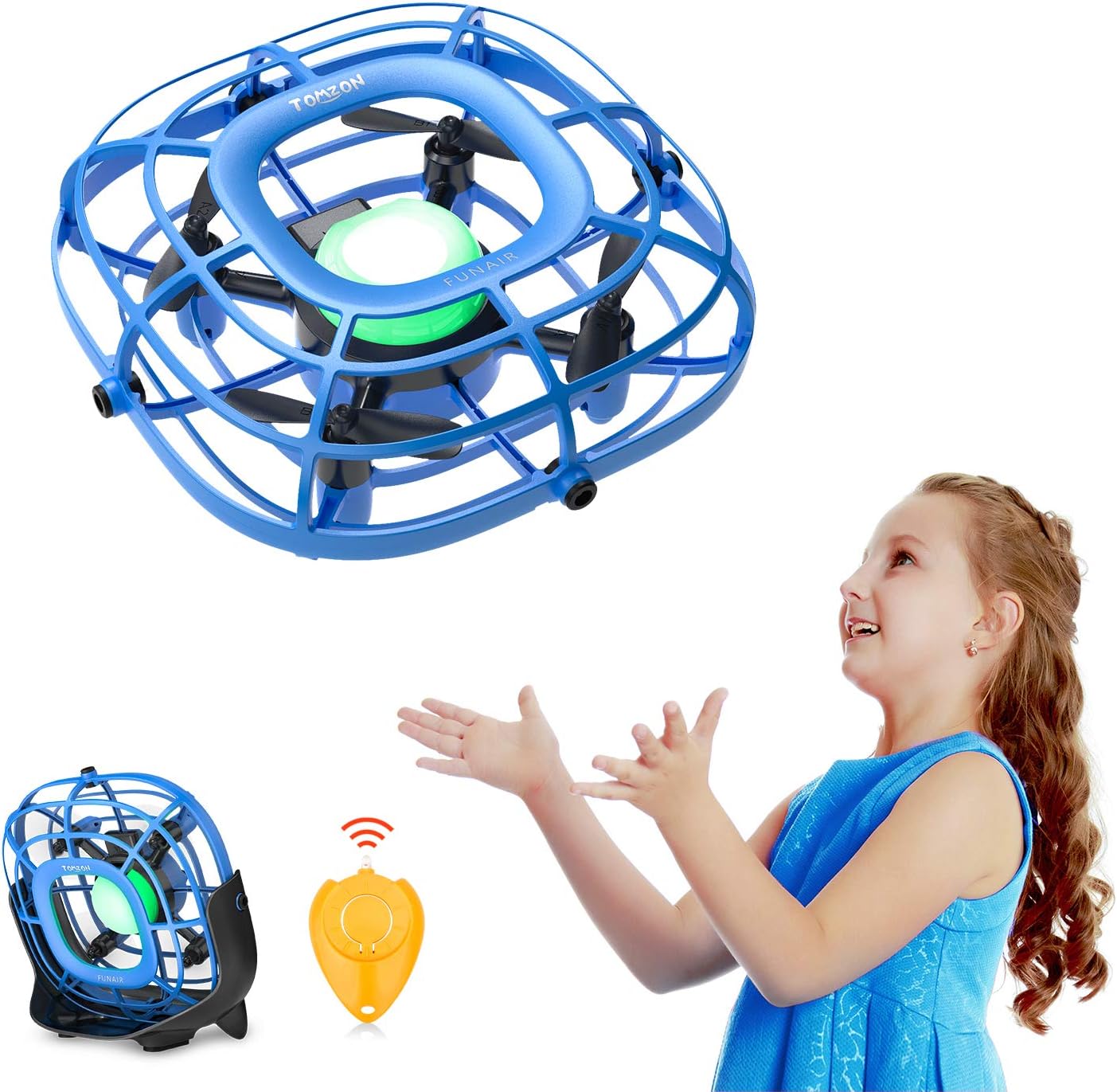 Mini Drone, Levitation UFO Drone, Hand Free Operated Quad Induction for Kids, One Key Take Off Land 2 Speed, RC Mini Handheld USB Fan, Flying Ball Toys for Boys and Girls, Tomzon A15 Blue