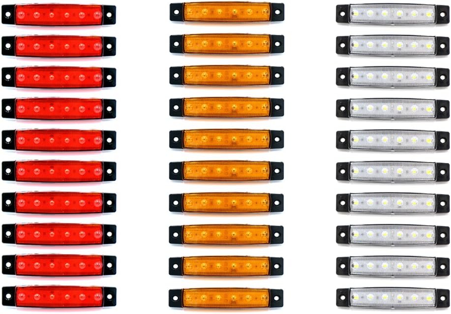 MADCATZ (Pack of 30) 3.8 inch 10 Red + 10 Amber + 10 White Side Led Marker, Trailer Lights, Trucks, Marker Lights