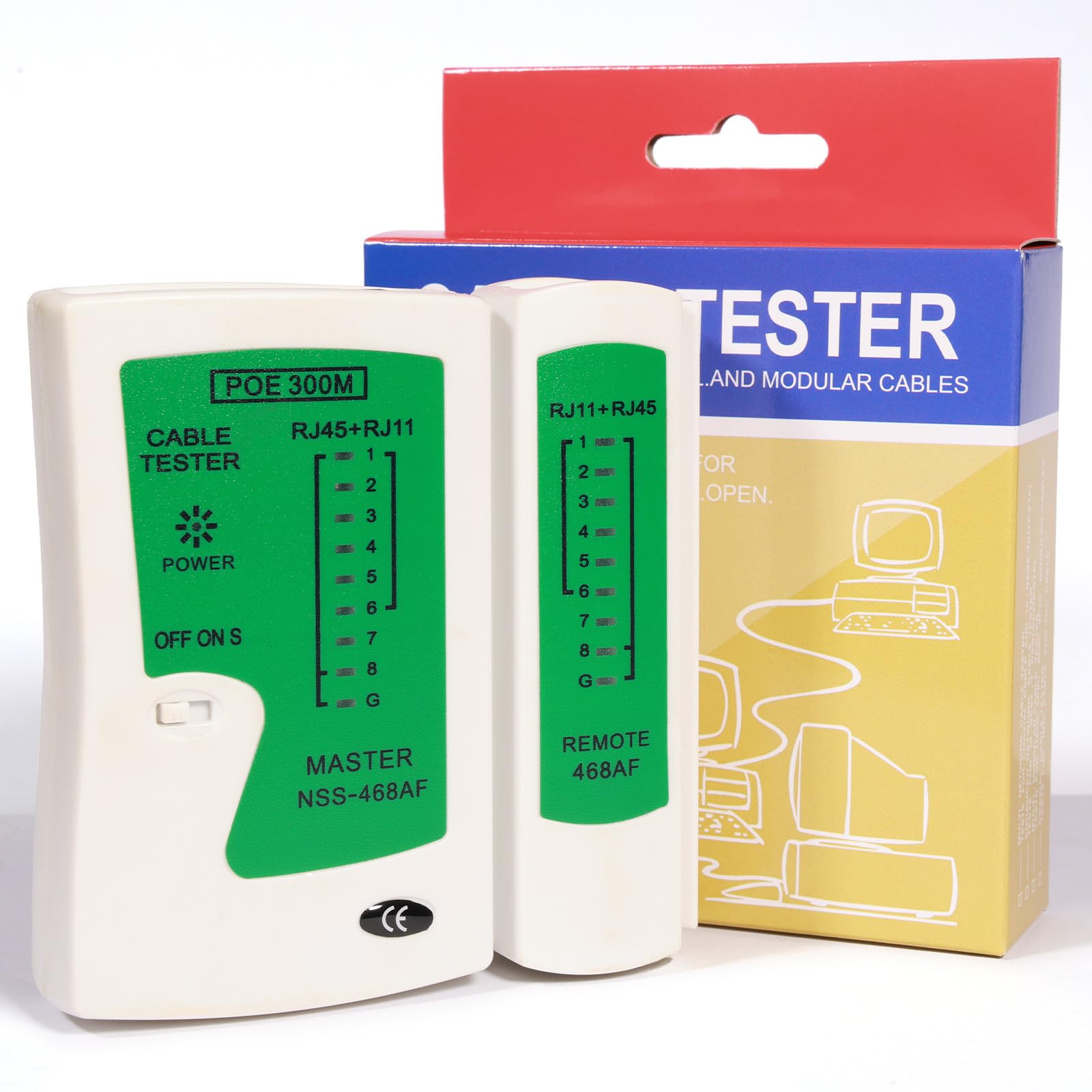 Hiij LAN Network Cable Tester/Continuity Tester for RJ45 RJ11 RJ12 Data Cable Twisted Pair Connections, CAT5/CAT6/CAT7 UTP LAN Wire Test Tool