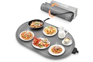 HOSSEE Warming Mat for Food with Heat-Resistant Pad(24"x15"),Electric Heating Pad for Food,Roll Up Silicone Warmer Mat for Party Buffet,Christmas House Warming Gift for Home Hosting Daily Use(Gray)