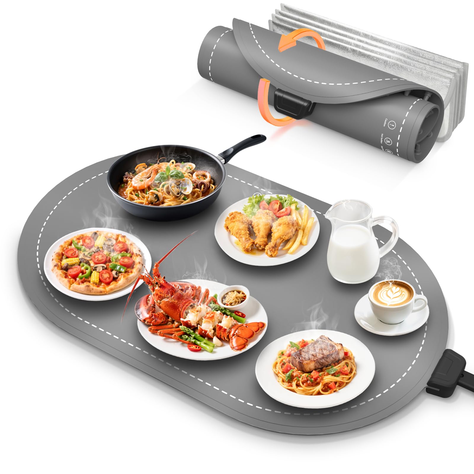 Photo 1 of **USED** Warming Mat for Food with Heat-Resistant Pad(24"x15"),Food Warming Mats for Countertop,Roll Up Silicone Warmer Mat for Party Buffet,Christmas House Warming Gift for Home Hosting Daily Use(Gray)