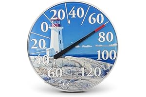 HEADWIND EZREAD Hanging Dial Thermometer 840-1215 Weather Thermometers for Indoor and Outdoor Use, Large 12.5 Inch Diameter, Easy to Read Numbers, Lighthouse