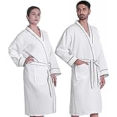 Looperry Unisex White Waffle Bathrobe (1 Piece) Luxurious & Lightweight Shower Robe in Organic Cotton Poly Blend