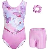 Gogokids Gymnastics Leotards for Girls Sparkly Rhinestone Dance Unitard with Shorts & Hair Scrunchie Activewear for 3–12Y