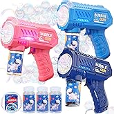 Beria 3 Packs Bubble Guns with 3 Solutions, Automatic Bubbles Machine for Boys Girls, Birthday Gifts for Ages 3 4 5 6 7 8 Year Old Kid, Summer Toy Outdoor Toys for Toddlers, Party Favors, Wedding