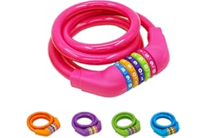 IDEALUX Bike Lock Cable - 4 Feet Resettable Cable Lock - Self Coiling 5 Digit Combination Bicycle Lock (Rose Red)