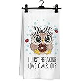 Ghoaoivo Coquette Bow Funny Owl Kitchen Dish Towels, Owls Lover Gifts for Women, Cute Donut Owl Hand Tea Towels for Kitchen Decor, 16x24 Inch