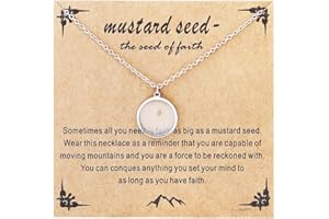 QRH Mustard Seed Necklace Rectangle Round Mountain Hill Christian Faith Mustard Seed Geometric Religious Mustard Seed Necklace Inspirational Gift with Message Card