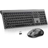 Wireless Keyboard and Mouse Combo, Slim Silent Full Size Computer Keyboard | with Calculator Button, Sleek Design, Long Battery Life, USB Receiver, Quiet Optical Mouse 6 Buttons, for Laptop PC - Gray