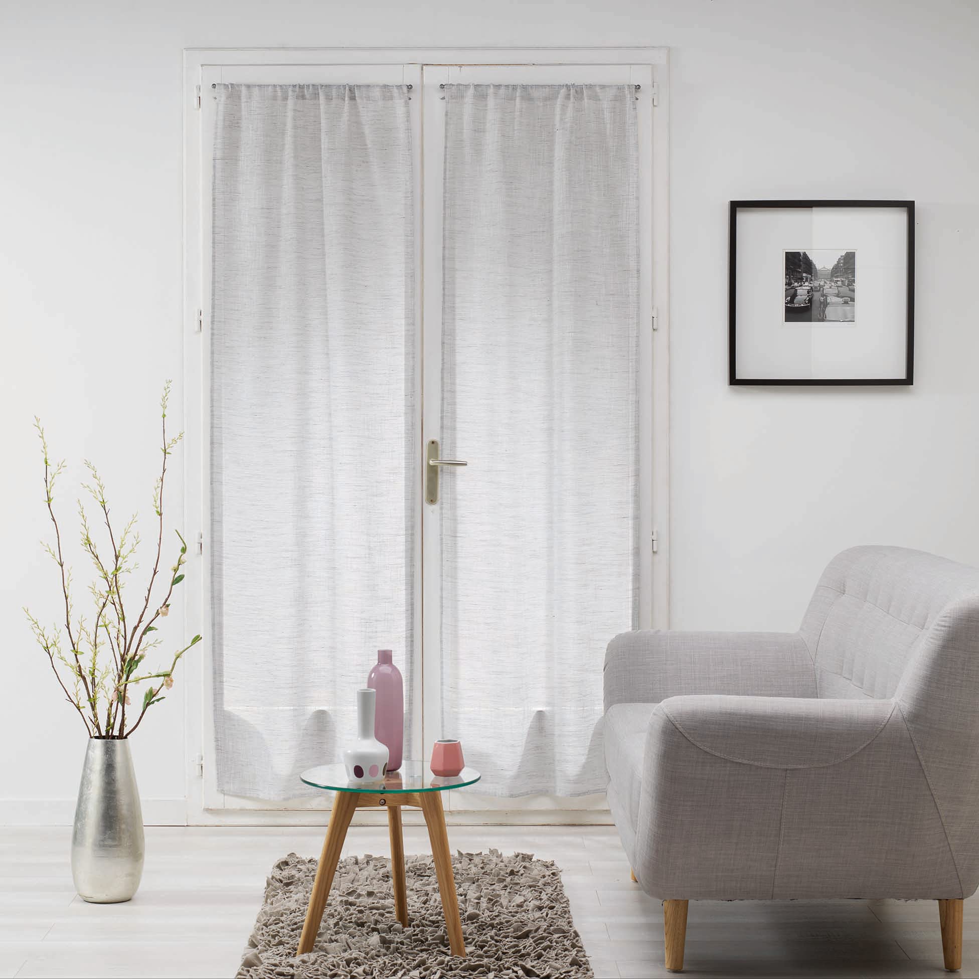 Douceur d'Intérieur, Milza Pair of Net Curtains (2 x 70 x 200 cm) Grey Woven Voile