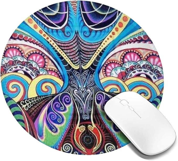 Psychedelic Trippy Art Round Gaming Rubber Base Mouse Pad