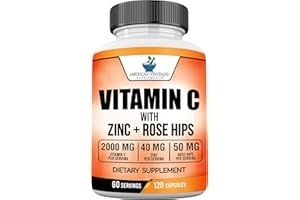 American Standard Supplements Vitamin C 2000mg, Zinc 40mg, and Rose HIPS 50mg Per Serving – Vegan, Gluten Free, Non-GMO (120 Count)