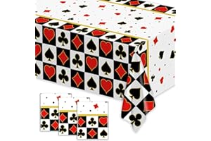 3-Pack Poker Tablecloths - 220x130cm Waterproof Plastic Casino Table Cover for Game Nights, Casino Themed Party Decoration, P
