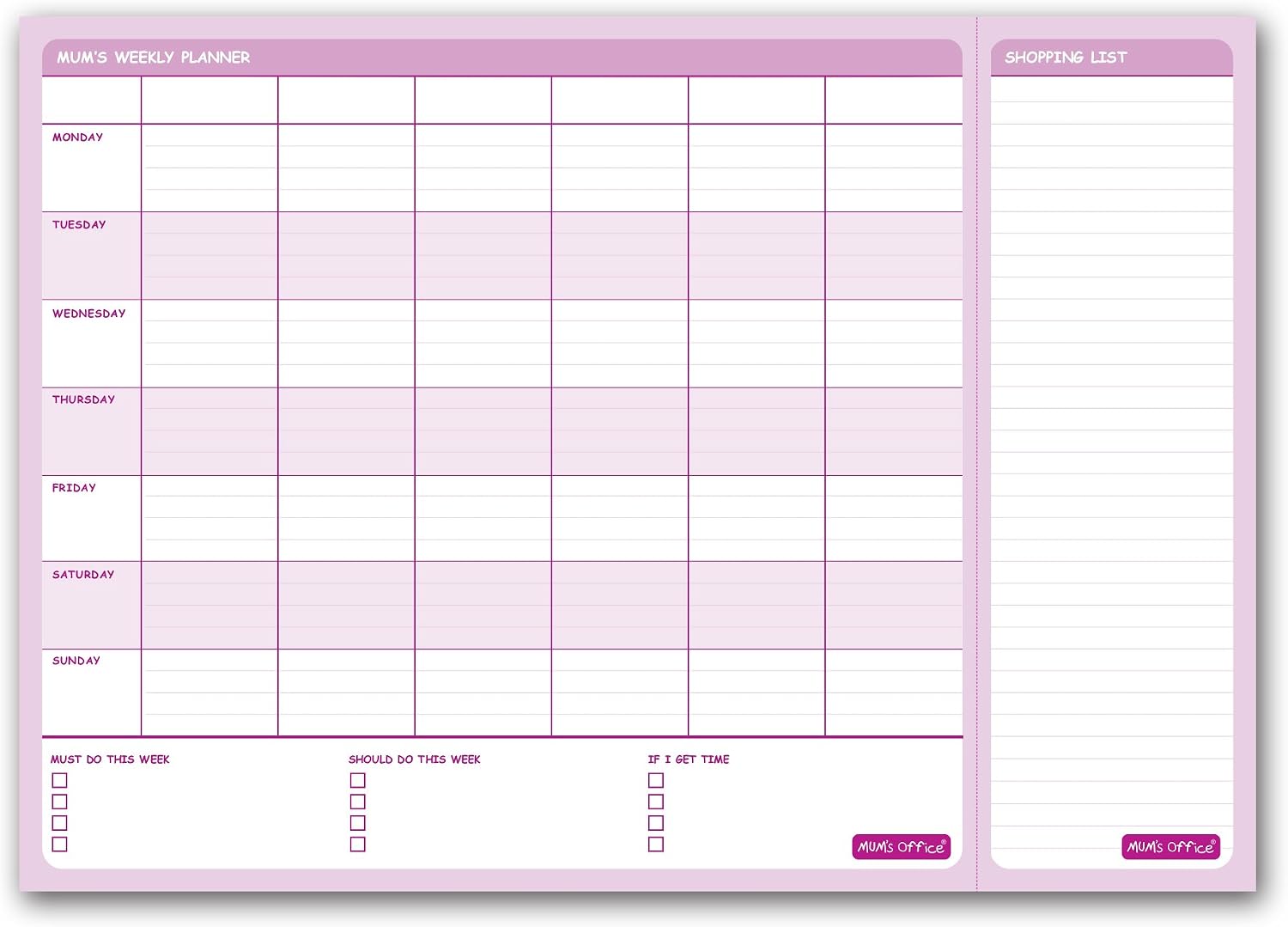 MUM's Weekly Planner - undated desk pad - organise your busy family - It's All About The GRID, Pink, A4 - Image 3
