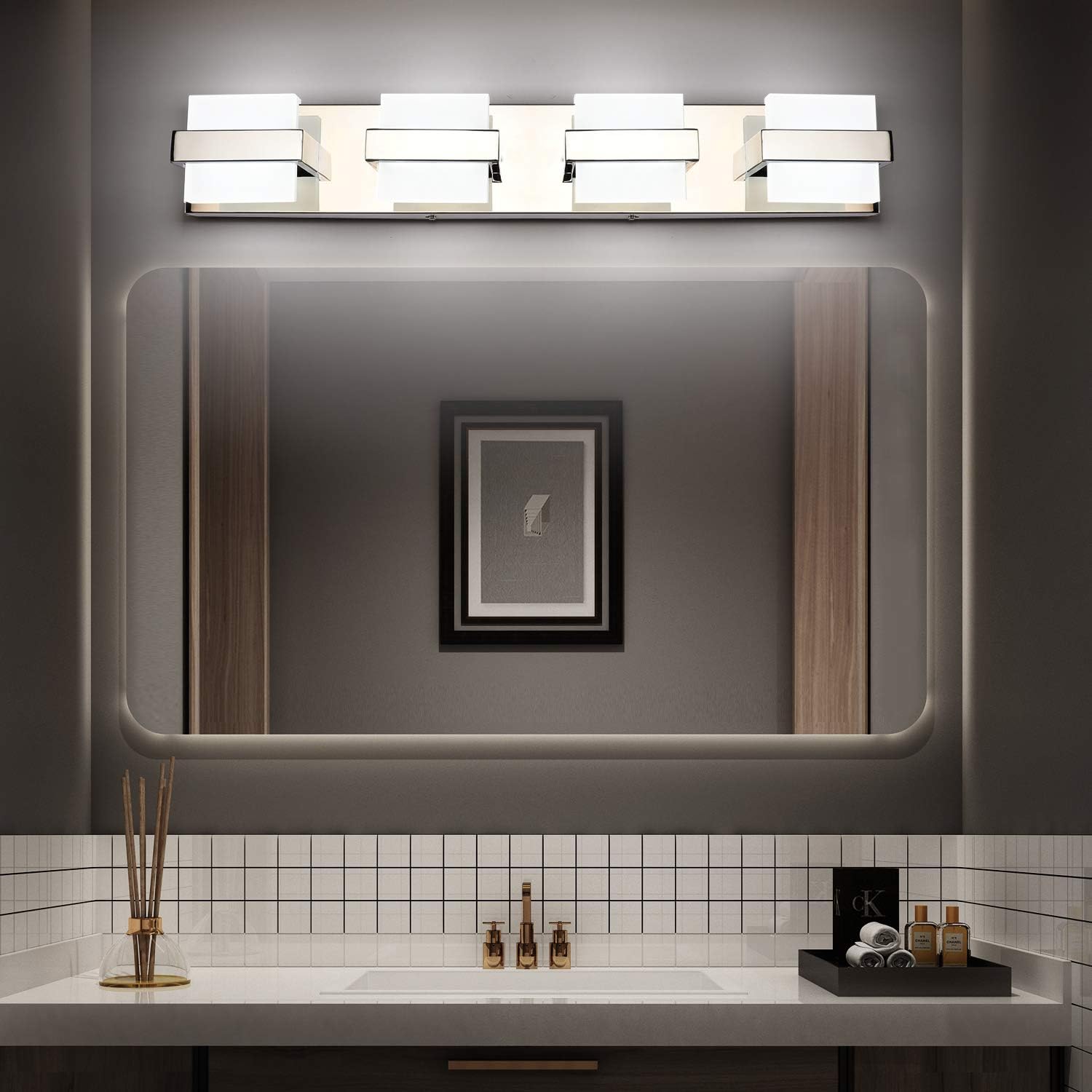 SOLFART Modern 4 Lights LED Vanity Lights for Bathroom Wall Light Fixture Over Mirror - - 