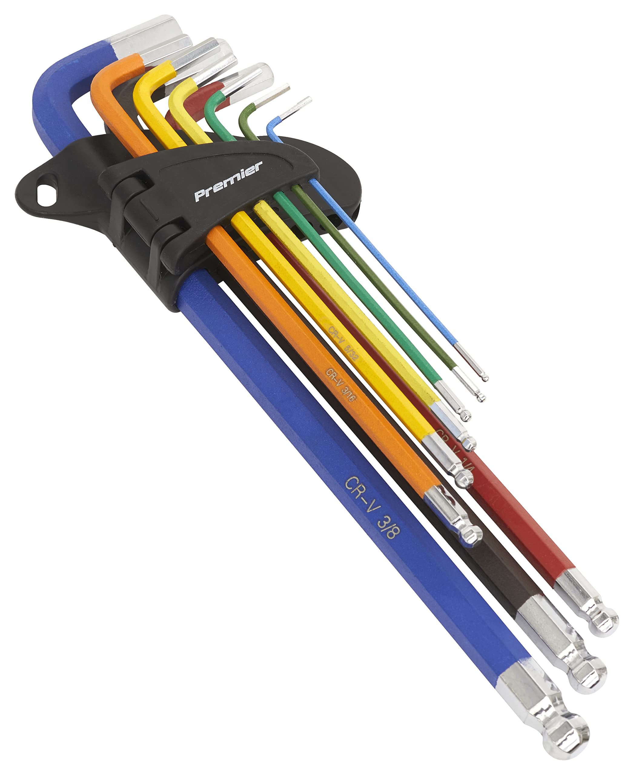 Sealey Premier Colour-Coded Extra-Long Ball-End Hex Key Set - Imperial 9pc - AK7198