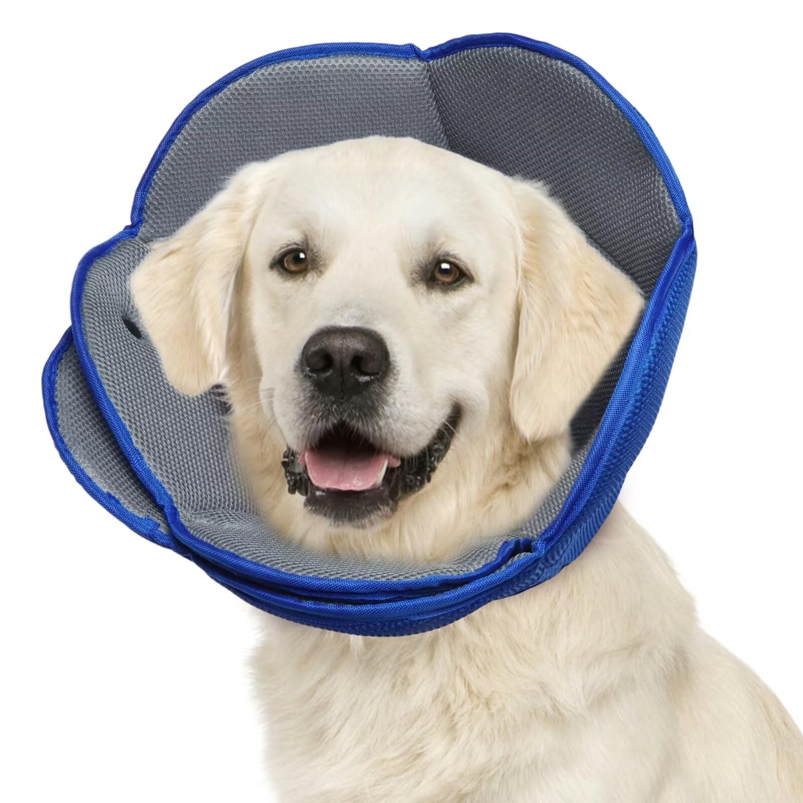 Photo 1 of Soft Cone for Medium Dogs, Adjustable Dog Recovery Collar with Buttons, Breathable Fabric Cone for Dog Spay Neuter Wound, Comfy Dog E-collar After Surgery, Protective Dog Cone to Stop Licking, Blue, M