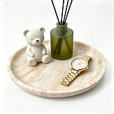 NANSHOP Vanity Tray for Bathroom, Dresser, Counter, Home Decor 10.24&rdquo; D x 1.18&rdquo;H Travertine Round Decorative Tray for Candles, Perfumes, Jewelry, Plants Natural Stone Organiser Dish Beige (NS053)