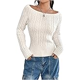 MakeMeChic Women's Off The Shoulder Sweater Cable Knit Long Sleeve Ribbed Fall Going Out Tops Sweater Pullover