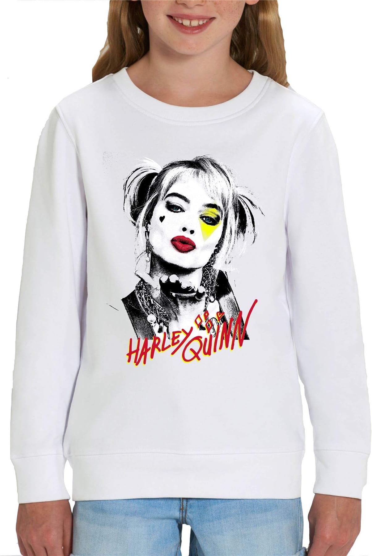 Harley Quinn Birds of Prey Harley Kiss Children's Unisex White Sweatshirt