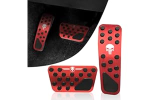 neynavy 2 PCS Aluminum Alloy Brake Gas Pedal Pads, Skull Design Anti-Slip Aluminum No Drilling Accelerator Pedal Covers for for Dodge Challenger Charger Chrysler 300 300C (Red)
