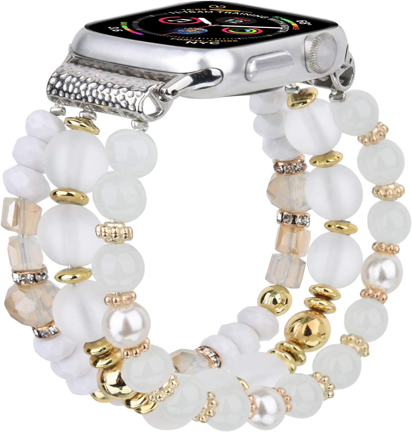 TOROTOP Bracelet Compatible with 44mm Apple Watch Band 42mm Series 5 6 Women Girl, Cute Handmade Fashion Elastic Beaded Strap Replacement Compatible for iWatch Series 6/5/ 4/3/2/1 (Matte white)