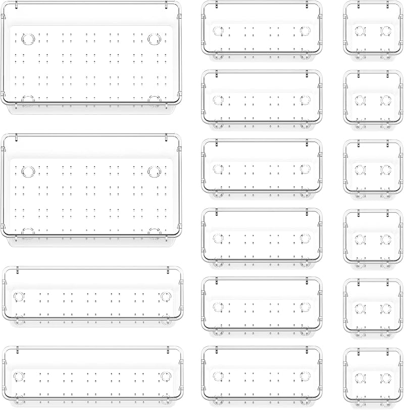 Lifewit 16 Pcs Makeup Drawer Organiser Clear Plastic Cosmetics Tray Set
