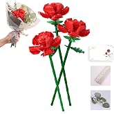 BlockverseXion Botanical Roses Building Set, 3 Red Roses | Greeting Card Included, Gift Wrap Included, Creative Home Decor Ce